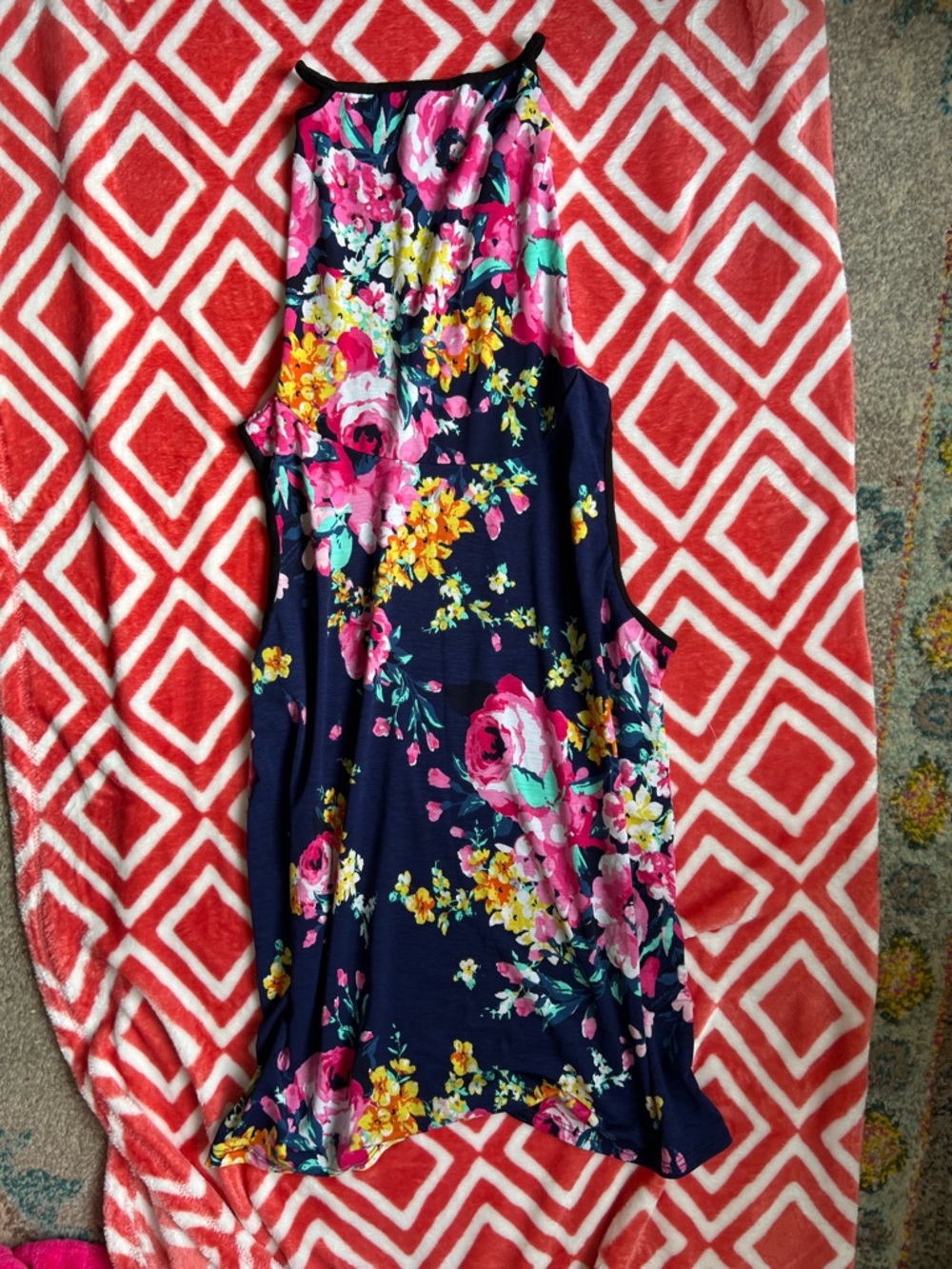 Acting Pro Navy Floral Tank Top with Pink & Yellow Blooms and Built in Mask - Picture 3 of 4